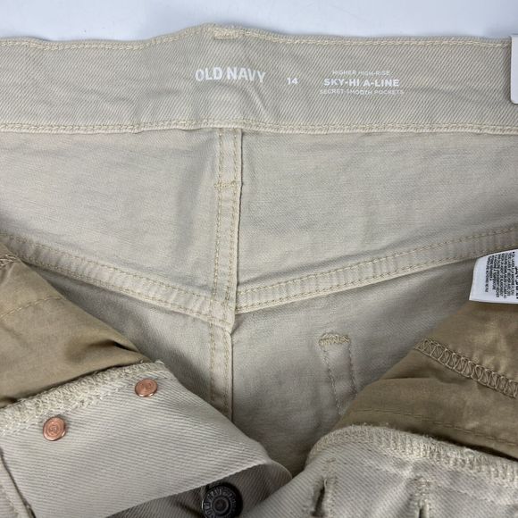 Old Navy Tan Shorts Women’s 14 Sky Hi A Line Button Fly‎ 3” Cut Off Higher Rise - Picture 9 of 12
